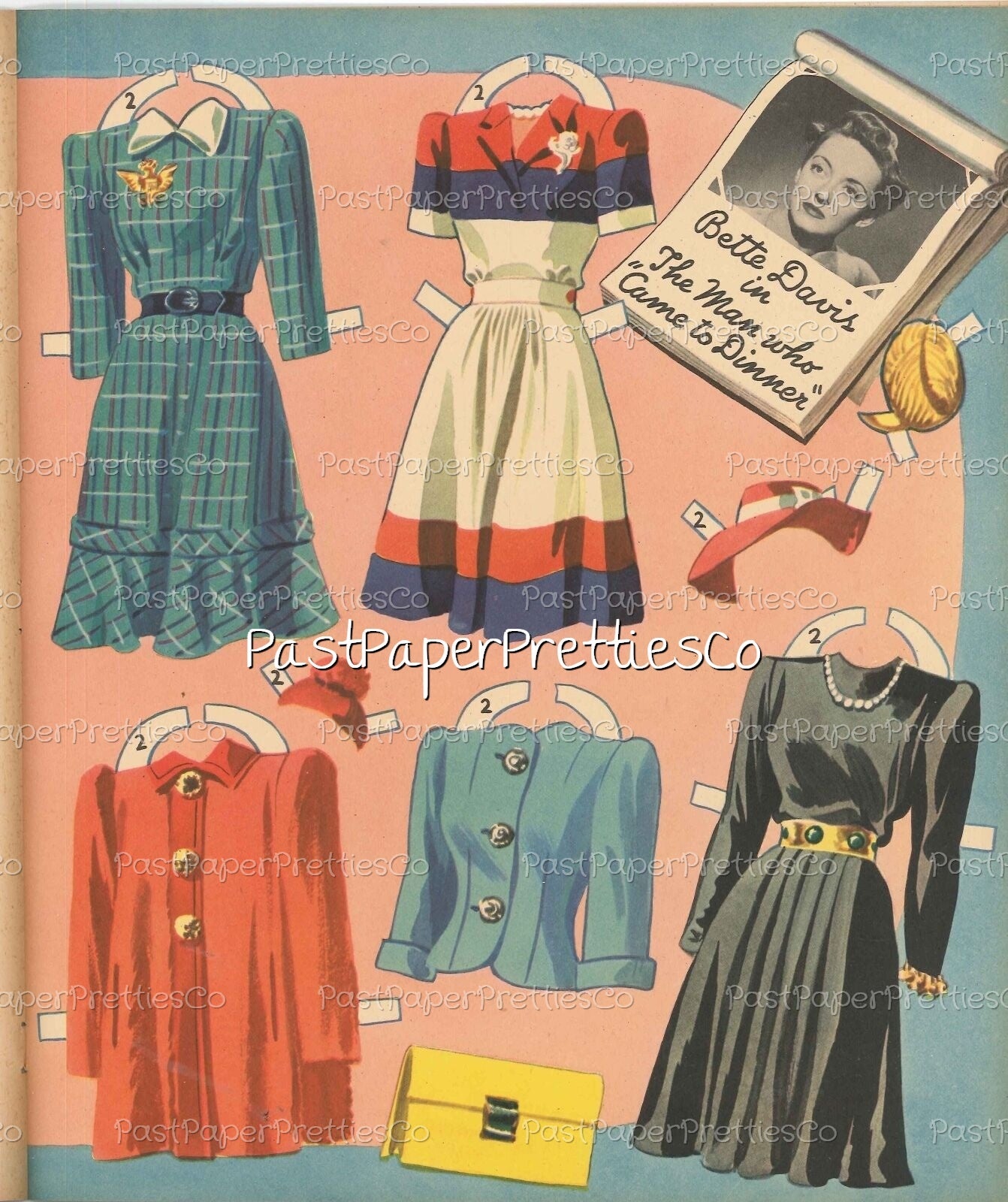 Vintage Movie Star Paper Dolls Bette Davis 1942 PDF Printable Instant Digital Download Pretty Hollywood Actress Starlet Doll Clip Art