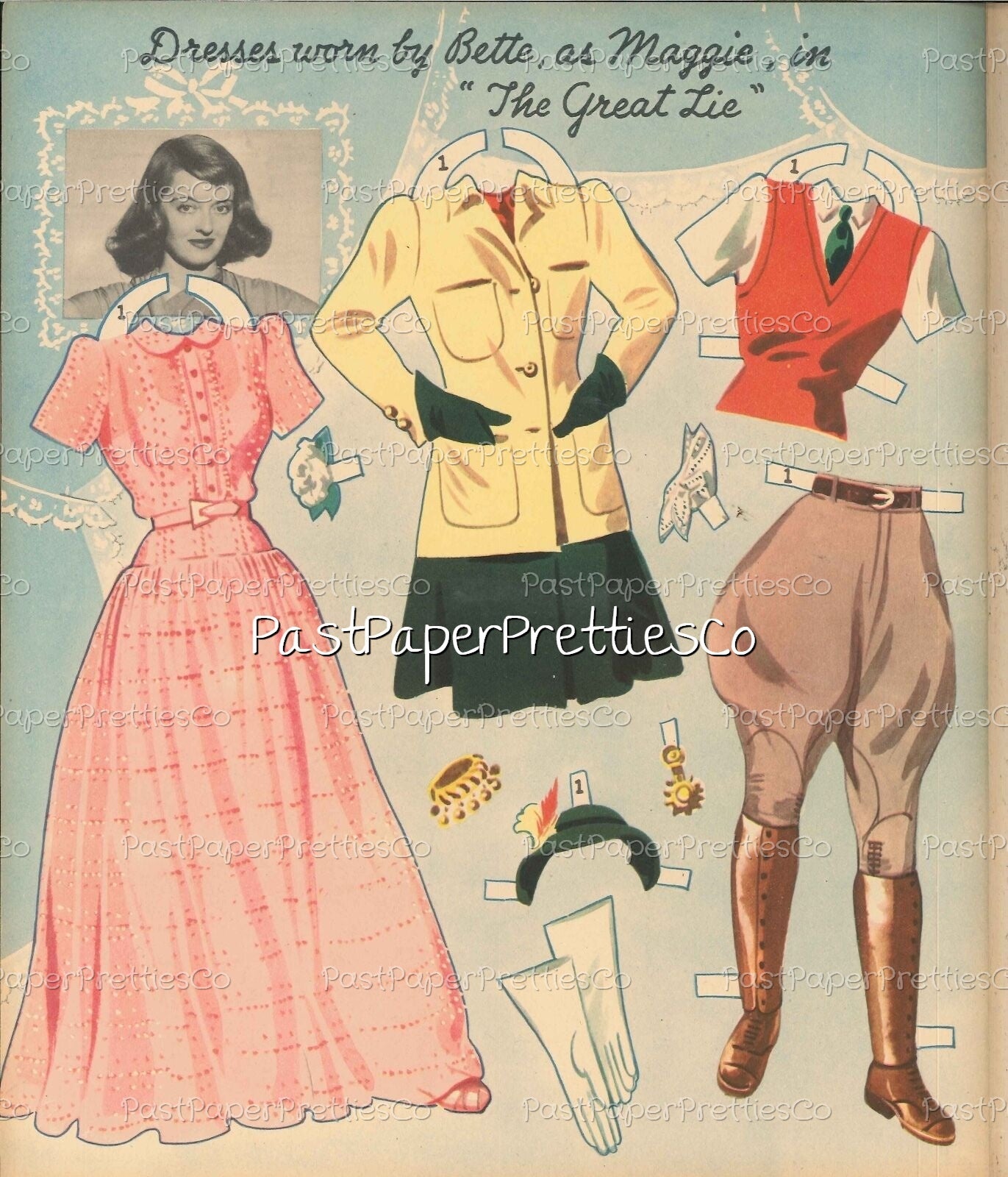 Vintage Movie Star Paper Dolls Bette Davis 1942 PDF Printable Instant Digital Download Pretty Hollywood Actress Starlet Doll Clip Art