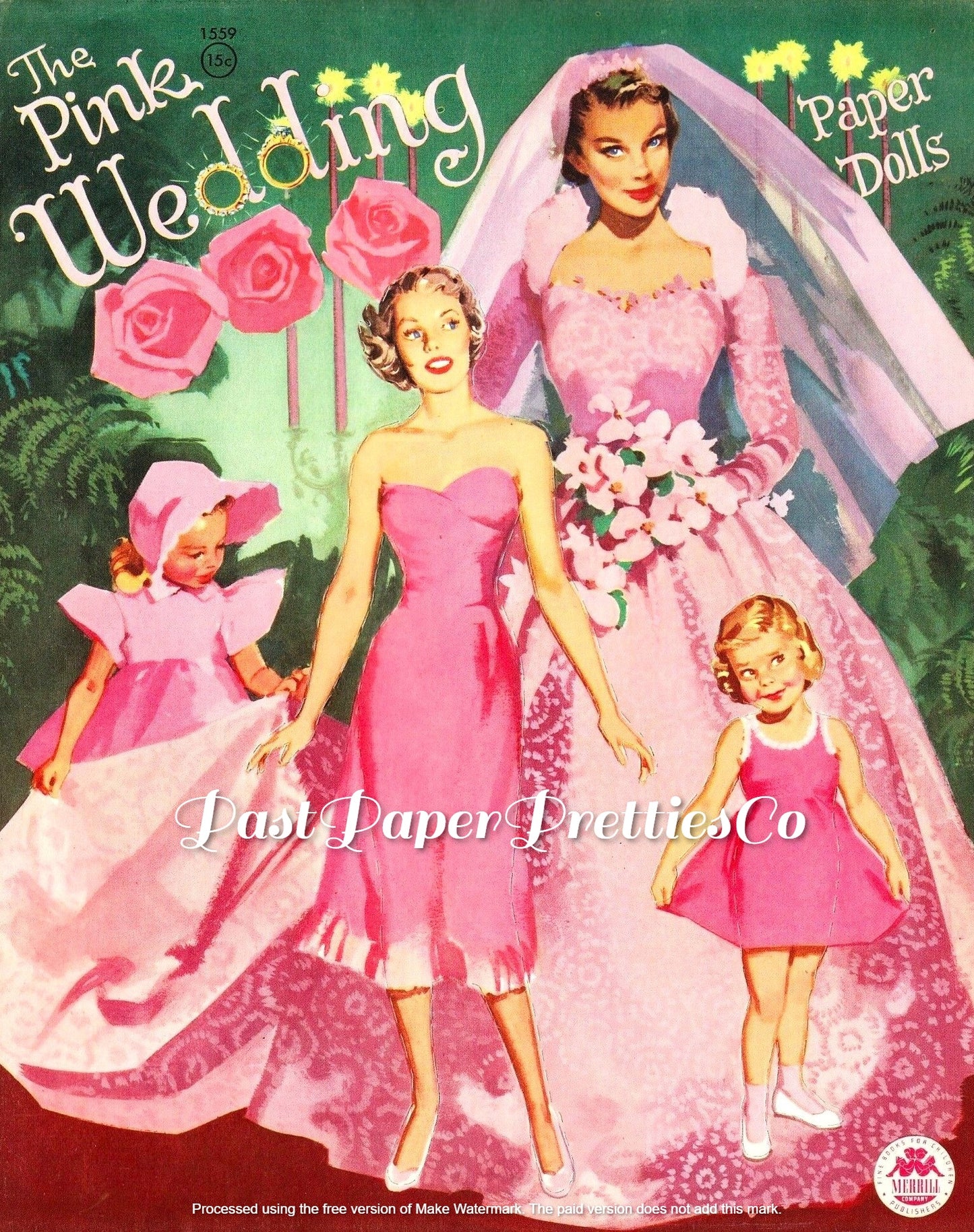Vintage Paper Dolls The Pink Wedding 1952 Printable PDF Instant Digital Download Wedding 6 Bridal Party Dolls & Clothes
