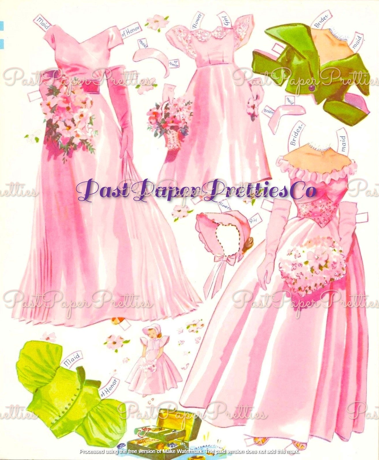 Vintage Paper Dolls The Pink Wedding 1952 Printable PDF Instant Digital Download Wedding 6 Bridal Party Dolls & Clothes