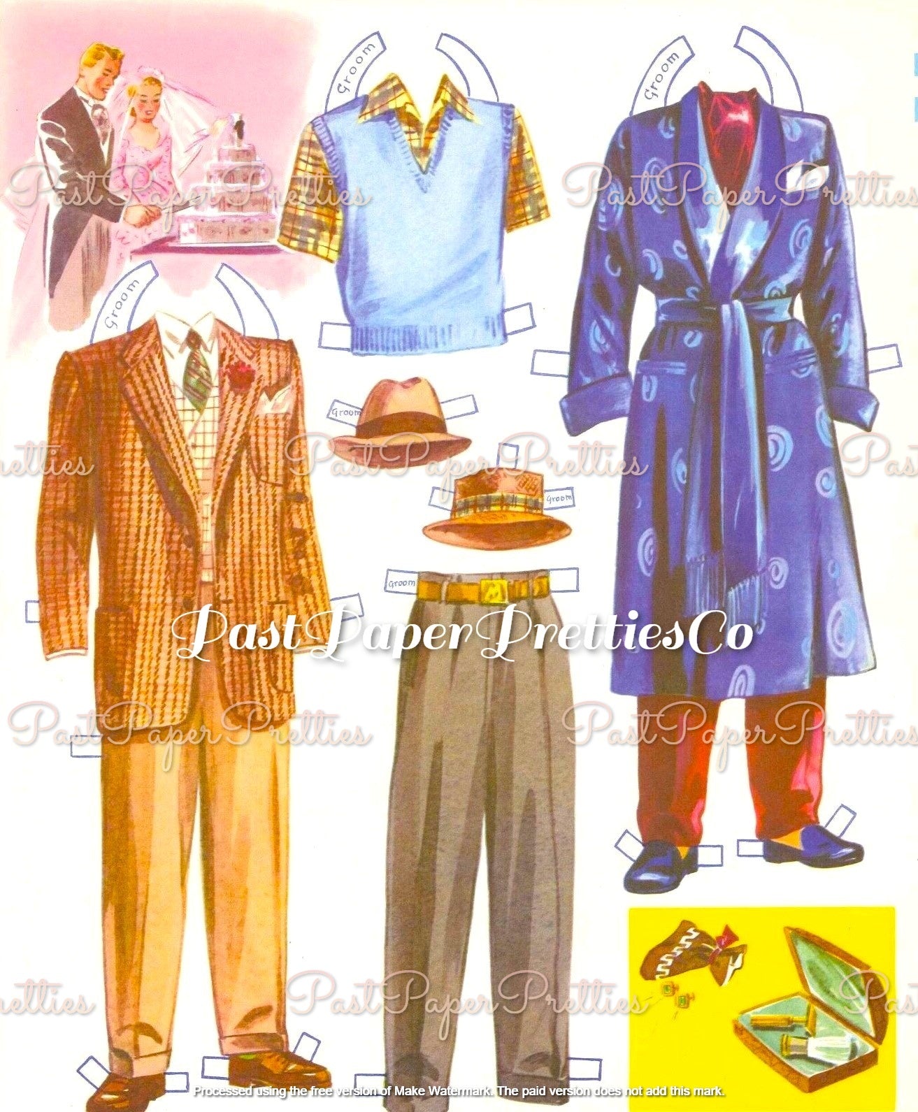 Vintage Paper Dolls The Pink Wedding 1952 Printable PDF Instant Digital Download Wedding 6 Bridal Party Dolls & Clothes