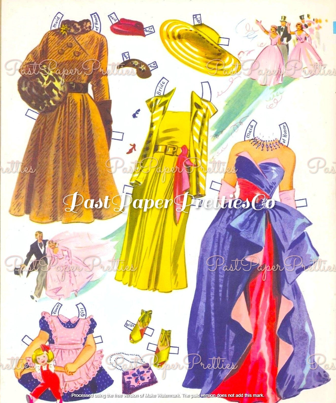 Vintage Paper Dolls The Pink Wedding 1952 Printable PDF Instant Digital Download Wedding 6 Bridal Party Dolls & Clothes