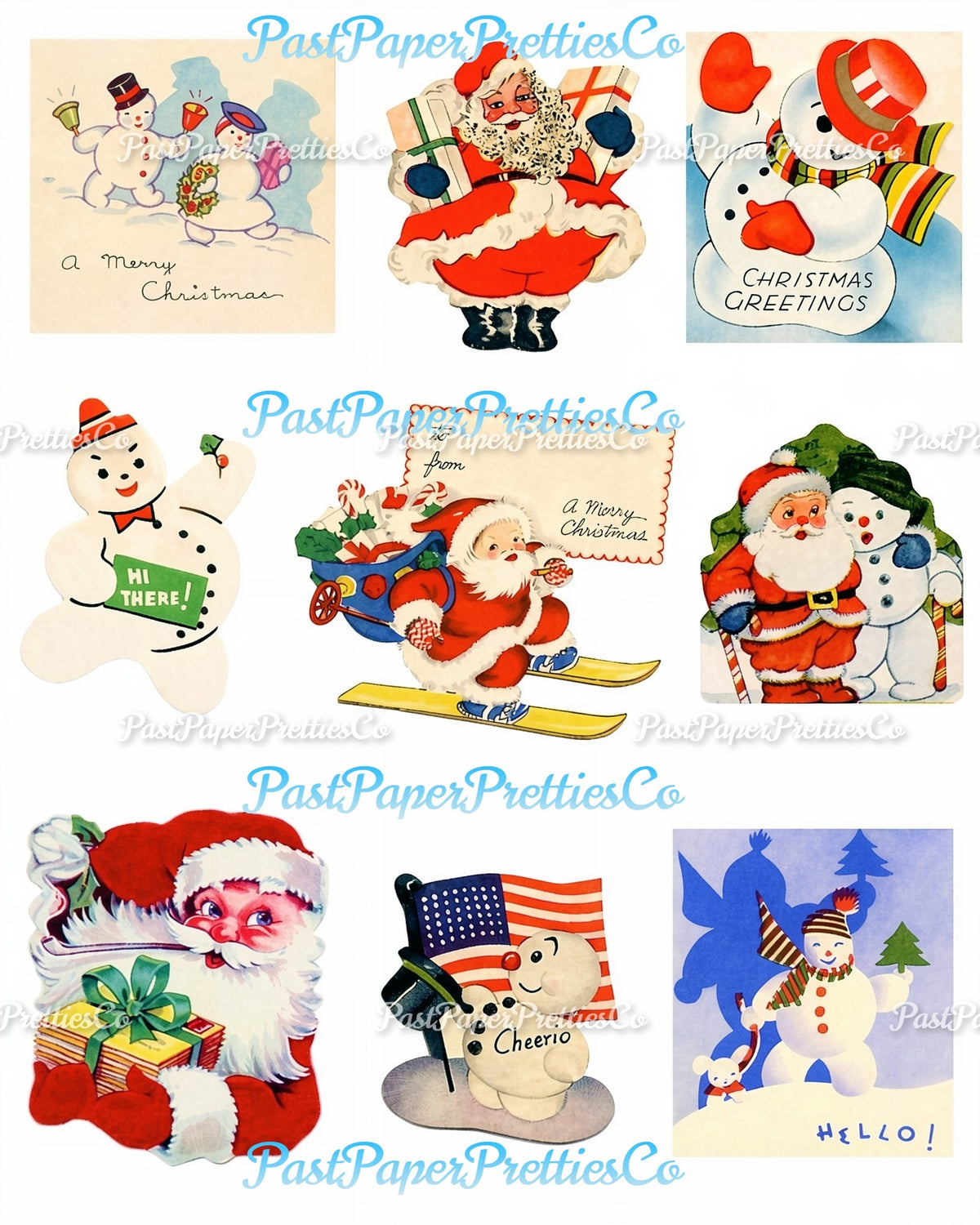 Vintage Printable Christmas Seals Stickers Collage PDF Instant Digital Download Retro 1930s 1940s Mid Century Cute Holiday Clipart