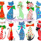 Vintage Retro Atomic Mod Christmas Kitty Cats 20 Kitsch Images Printable PDF Instant Digital Download Kitschmas Holiday Clipart