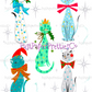 Vintage Retro Atomic Mod Christmas Kitty Cats 20 Kitsch Images Printable PDF Instant Digital Download Kitschmas Holiday Clipart