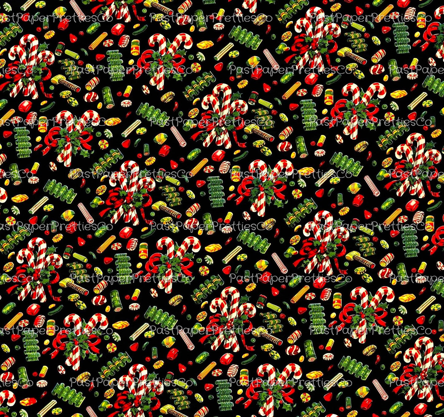 Vintage Printable Candy Cane Christmas Candies Gift Wrap Instant Digital Download Kitsch Old Fashioned Present Wrapping Paper 3 Sizes