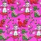 Vintage Printable Christmas Poodle Gift Wrap Bright Pin 3 Sizes