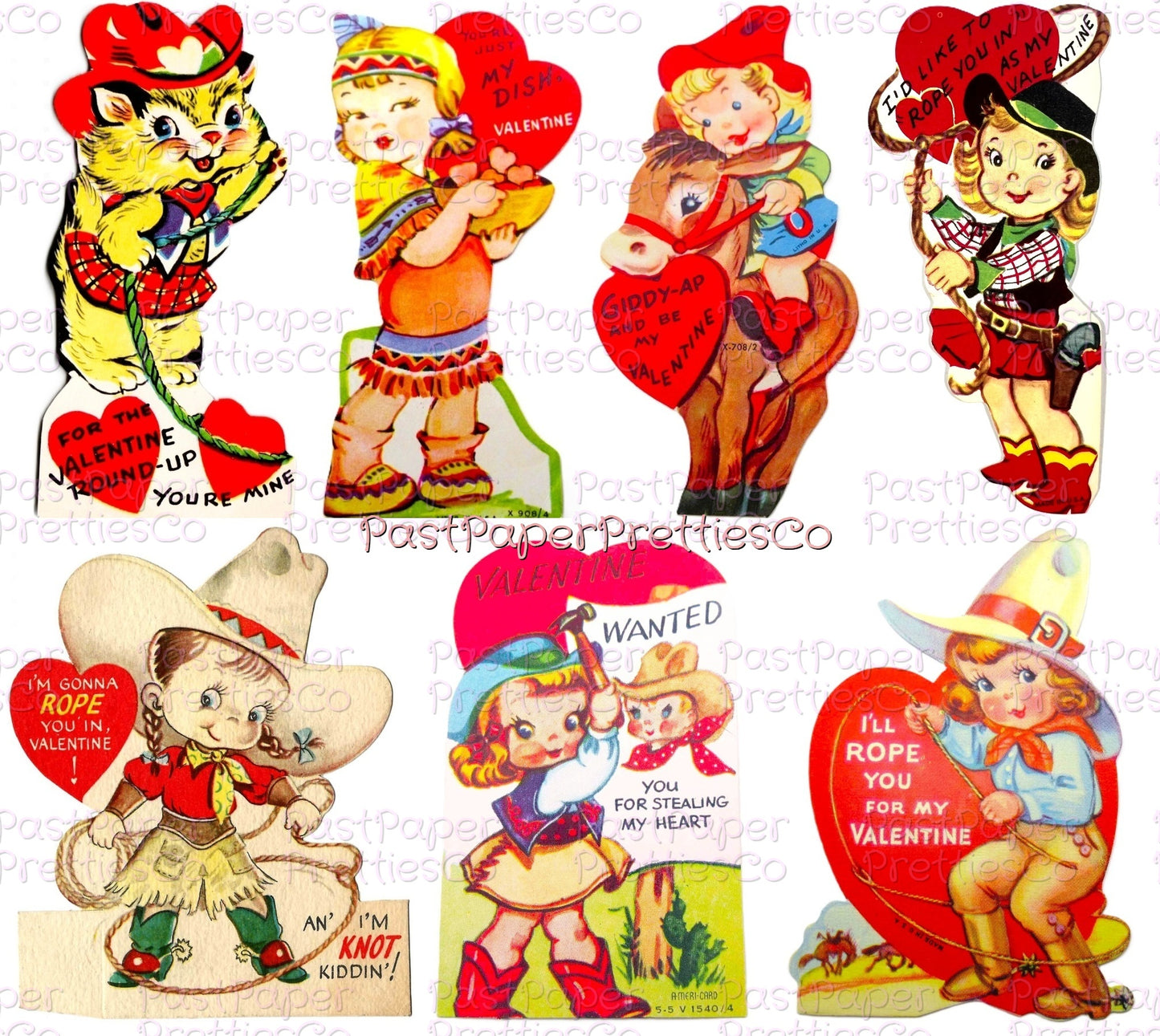 Vintage Cowgirl Valentines Day Card Images Collage Sheets Printable PDF Instant Digital ALL Cute Western Girls Themed Clipart
