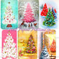 Vintage Printable Retro Pink Pastels Christmas Tree Card Images Collage Sheets PDF Instant Digital Download MCM Mod Mid Century Kitschmas