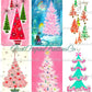 Vintage Printable Retro Pink Pastels Christmas Tree Card Images Collage Sheets PDF Instant Digital Download MCM Mod Mid Century Kitschmas