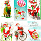 Vintage Christmas Santa Claus Vehicles Card Collage Sheets Printable PDF Instant Digital Download Planes Trains Automobiles 110 Images