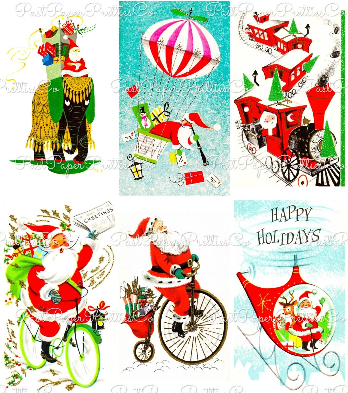Vintage Christmas Santa Claus Vehicles Card Collage Sheets Printable PDF Instant Digital Download Planes Trains Automobiles 110 Images