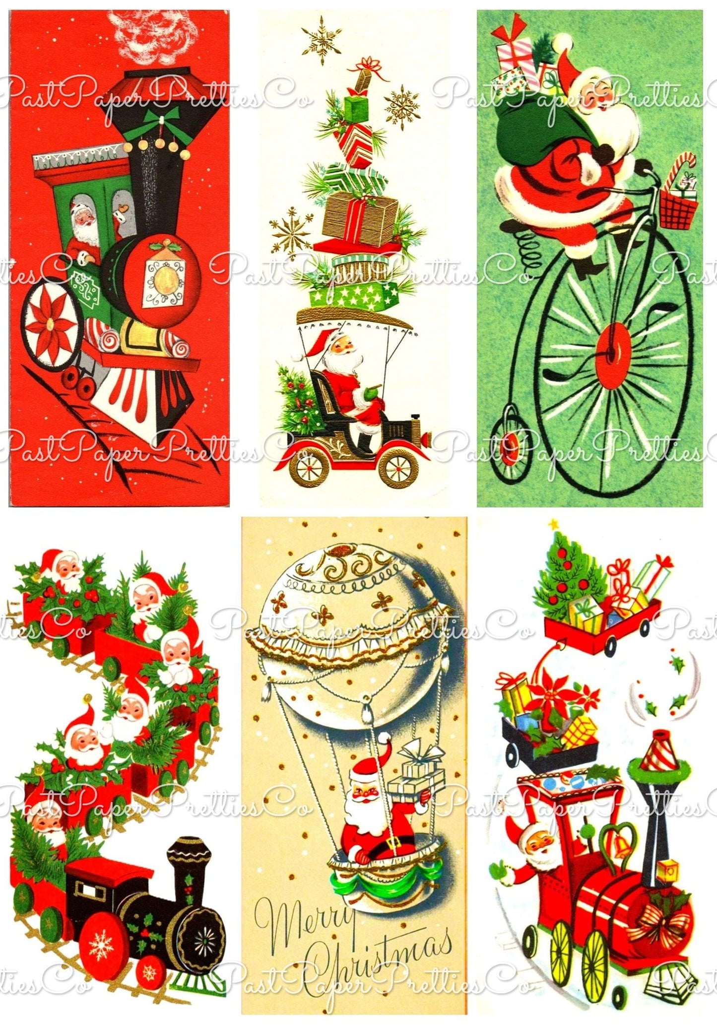 Vintage Christmas Santa Claus Vehicles Card Collage Sheets Printable PDF Instant Digital Download Planes Trains Automobiles 110 Images