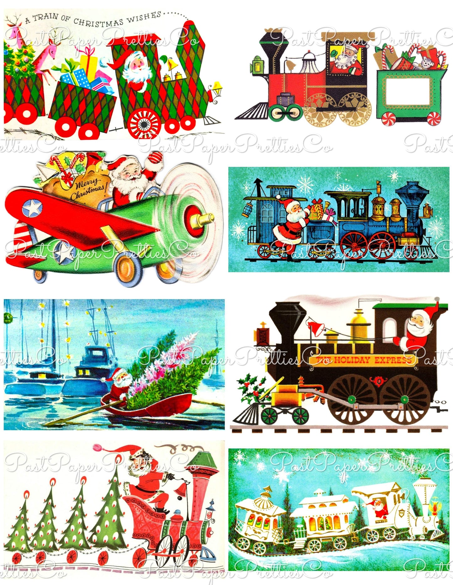 Vintage Christmas Santa Claus Vehicles Card Collage Sheets Printable PDF Instant Digital Download Planes Trains Automobiles 110 Images