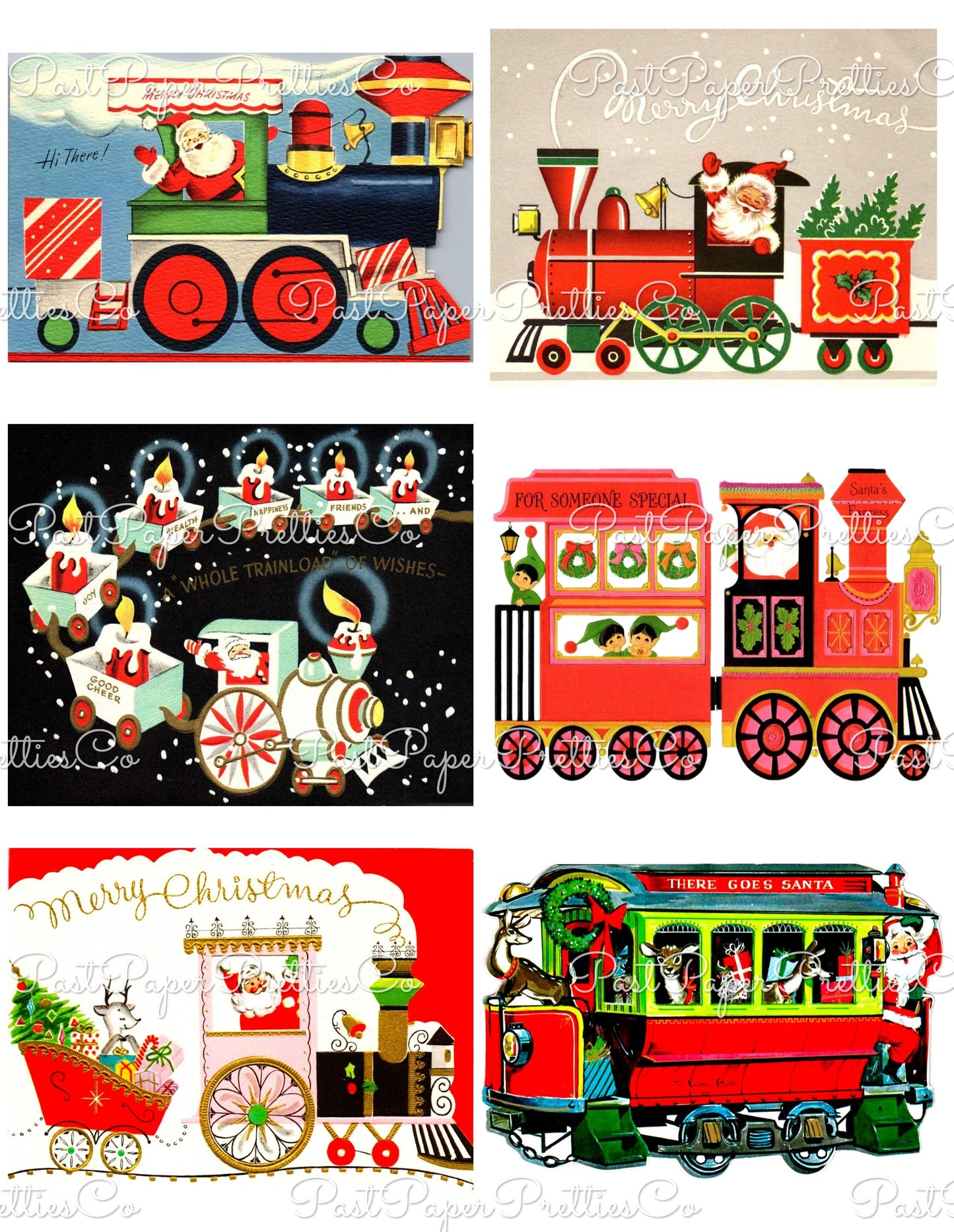 Vintage Christmas Santa Claus Vehicles Card Collage Sheets Printable PDF Instant Digital Download Planes Trains Automobiles 110 Images