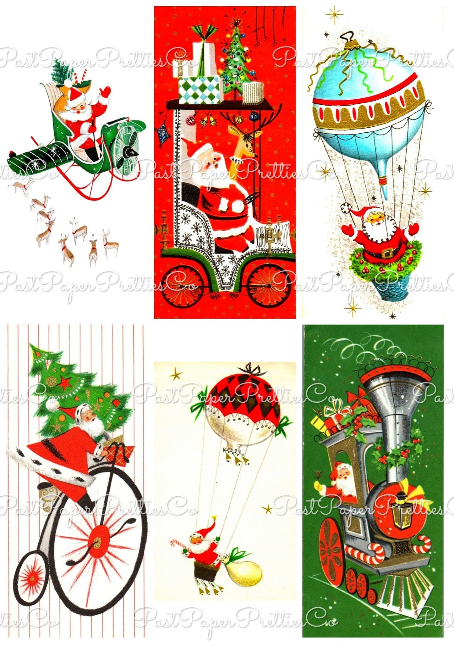 Vintage Christmas Santa Claus Vehicles Card Collage Sheets Printable PDF Instant Digital Download Planes Trains Automobiles 110 Images
