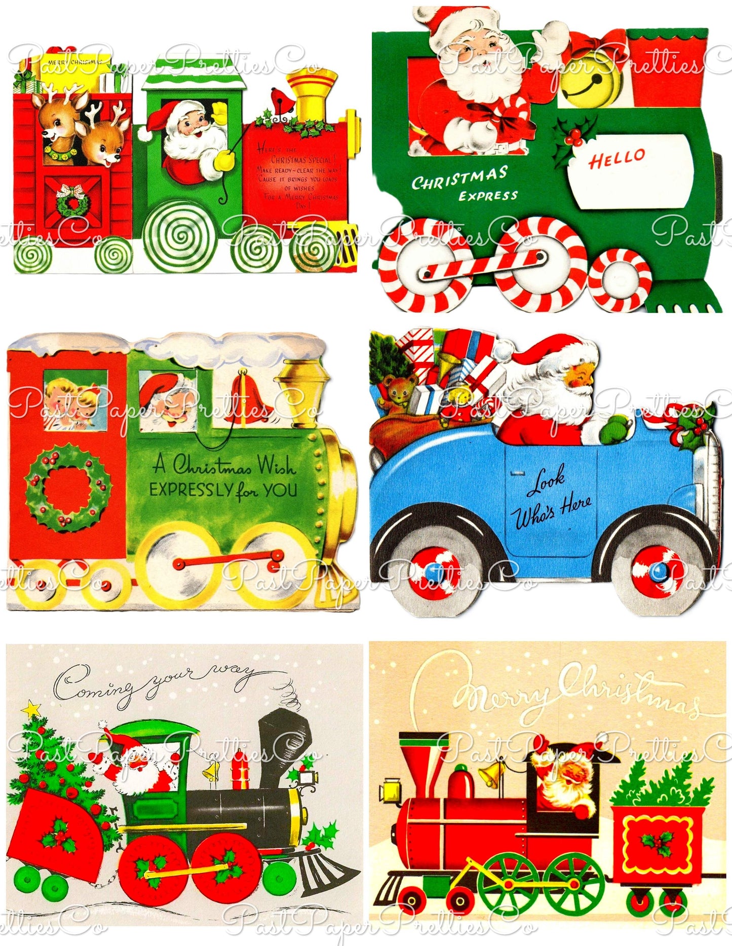 Vintage Christmas Santa Claus Vehicles Card Collage Sheets Printable PDF Instant Digital Download Planes Trains Automobiles 110 Images
