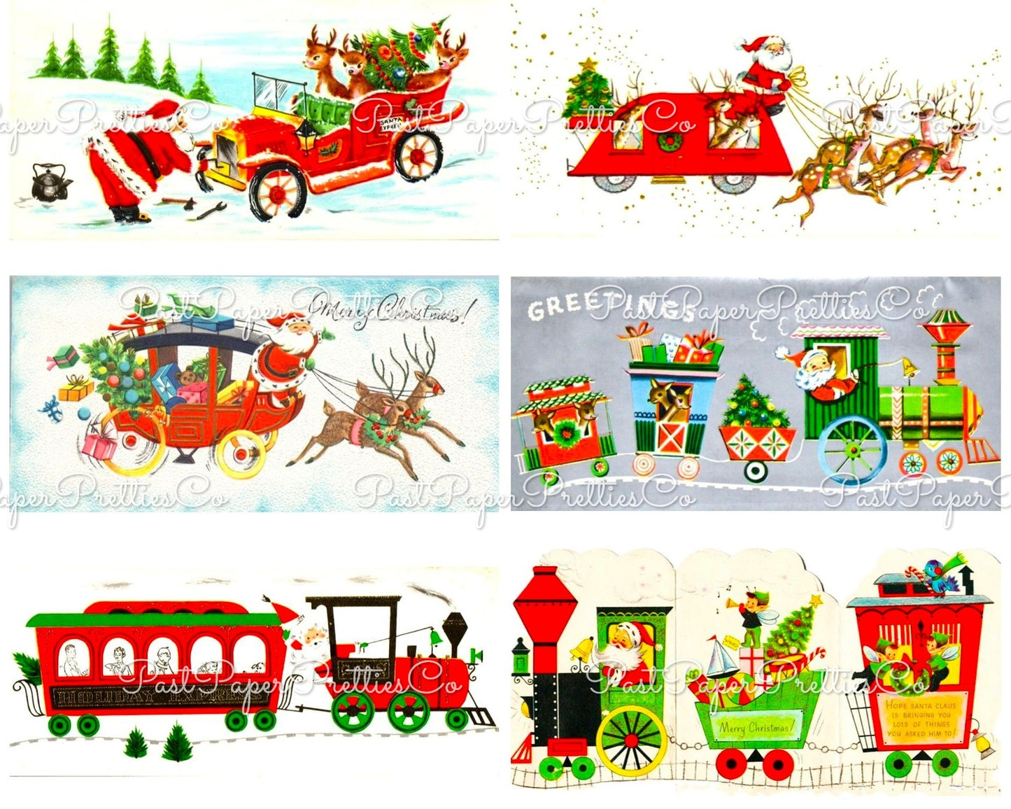 Vintage Christmas Santa Claus Vehicles Card Collage Sheets Printable PDF Instant Digital Download Planes Trains Automobiles 110 Images