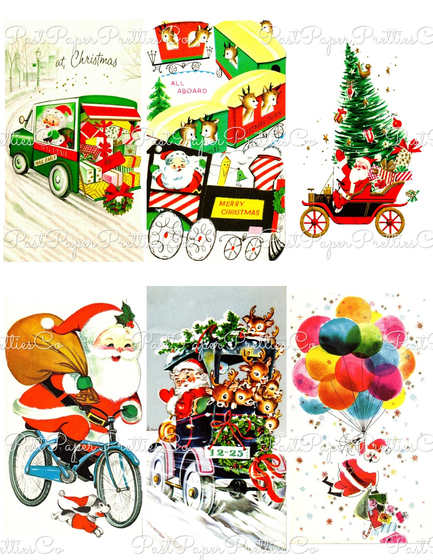 Vintage Christmas Santa Claus Vehicles Card Collage Sheets Printable PDF Instant Digital Download Planes Trains Automobiles 110 Images
