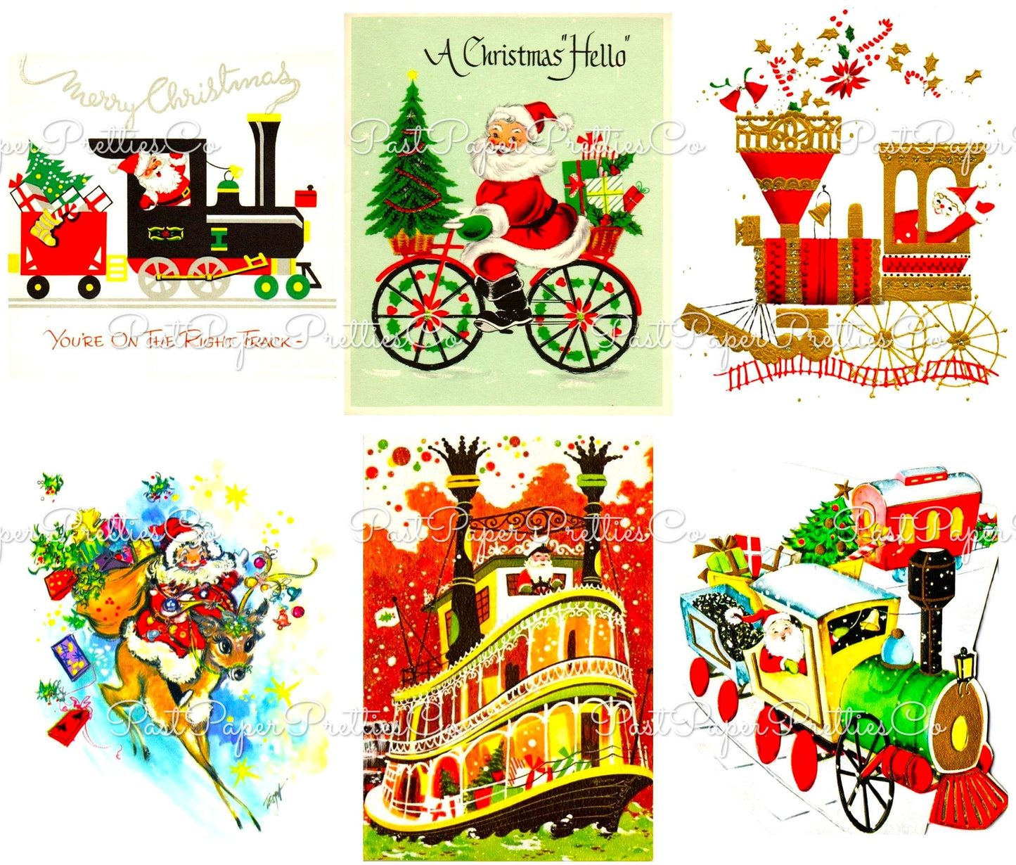 Vintage Christmas Santa Claus Vehicles Card Collage Sheets Printable PDF Instant Digital Download Planes Trains Automobiles 110 Images