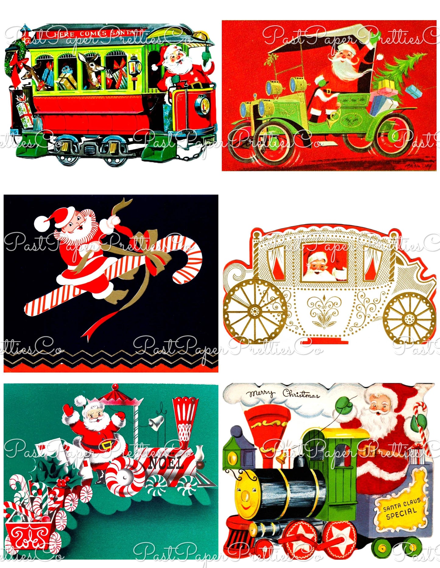 Vintage Christmas Santa Claus Vehicles Card Collage Sheets Printable PDF Instant Digital Download Planes Trains Automobiles 110 Images
