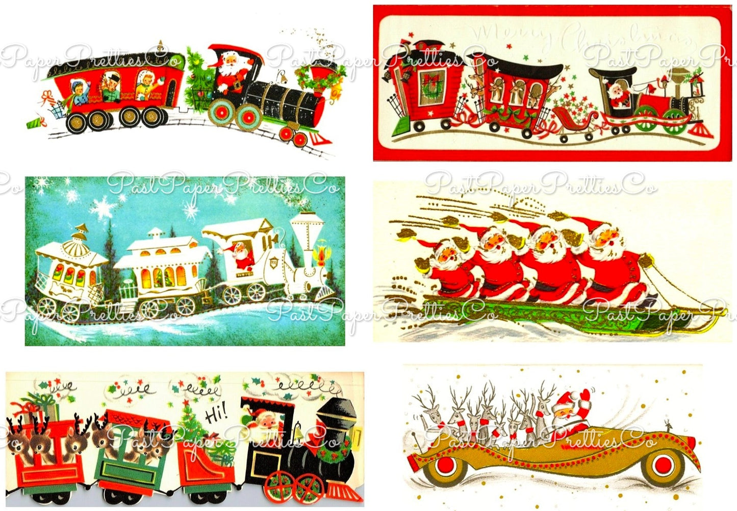 Vintage Christmas Santa Claus Vehicles Card Collage Sheets Printable PDF Instant Digital Download Planes Trains Automobiles 110 Images