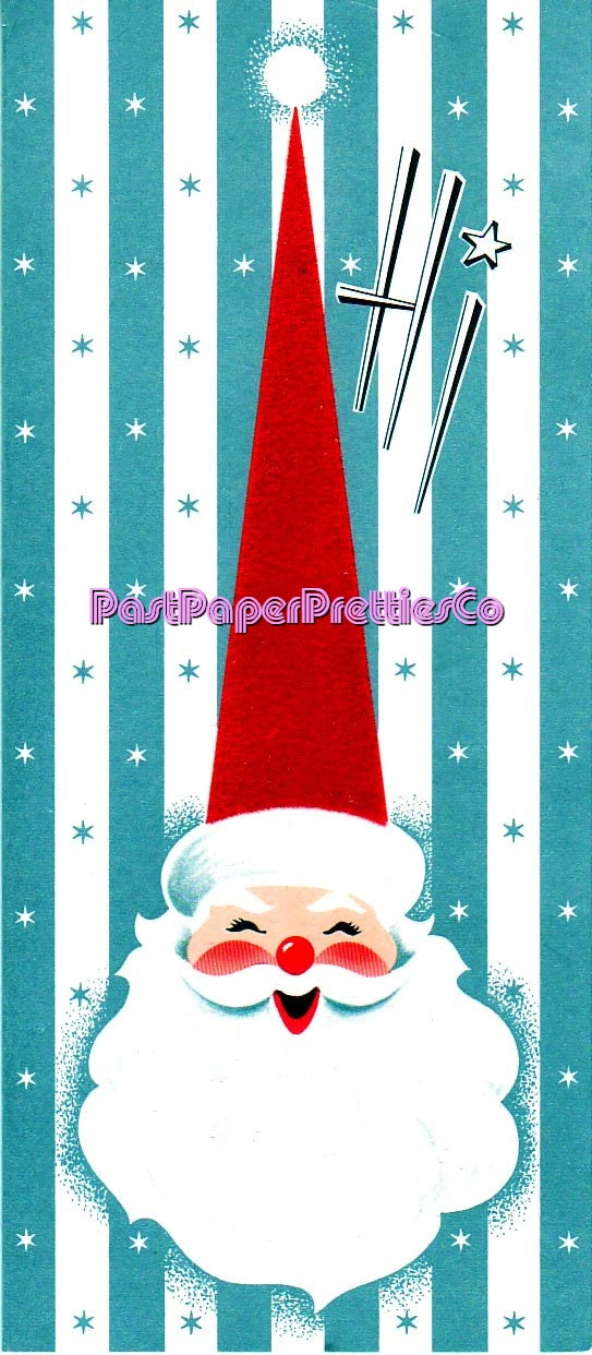 Vintage Retro Slim Santas Mod Tall Hats Christmas Card Images Collage & Full Cards Printable PDF Instant Digital Download MCM Kitsch Clipart