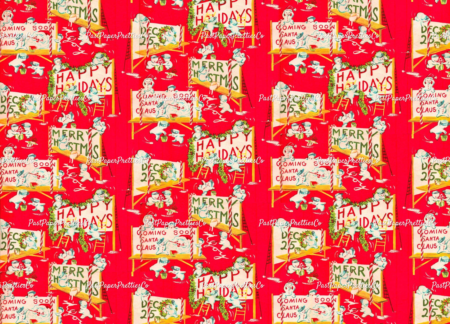 Vintage Printable Christmas Gift Wrap Snowman Retro Holiday Billboards Wrapping Paper Instant Digital Download Kitsch Snowmen Clip Art