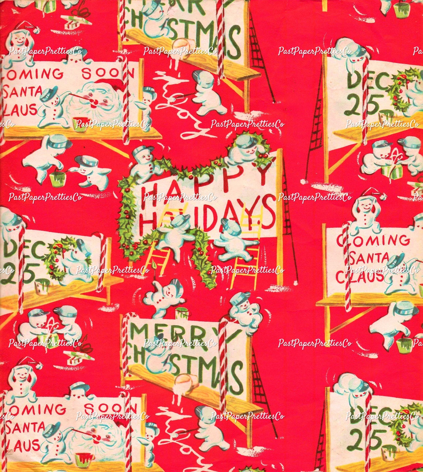 Vintage Printable Christmas Gift Wrap Snowman Retro Holiday Billboards Wrapping Paper Instant Digital Download Kitsch Snowmen Clip Art