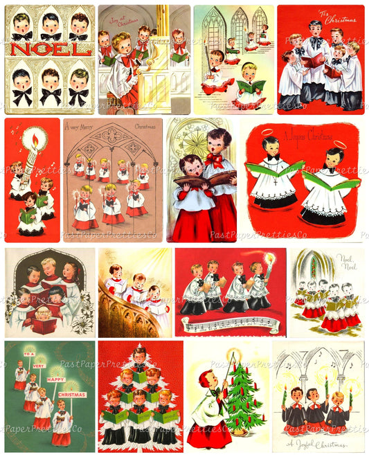 Vintage Christmas Choir Boys Collage Sheets Printable PDF Instant Digital Kitsch Cute Holiday Caroling Church Kids 80 Retro Images