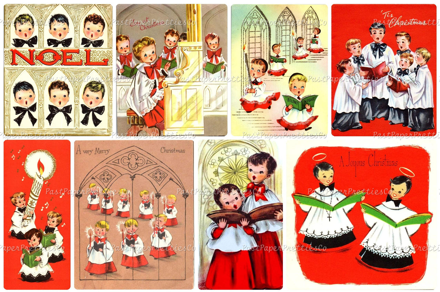 Vintage Christmas Choir Boys Collage Sheets Printable PDF Instant Digital Kitsch Cute Holiday Caroling Church Kids 80 Retro Images