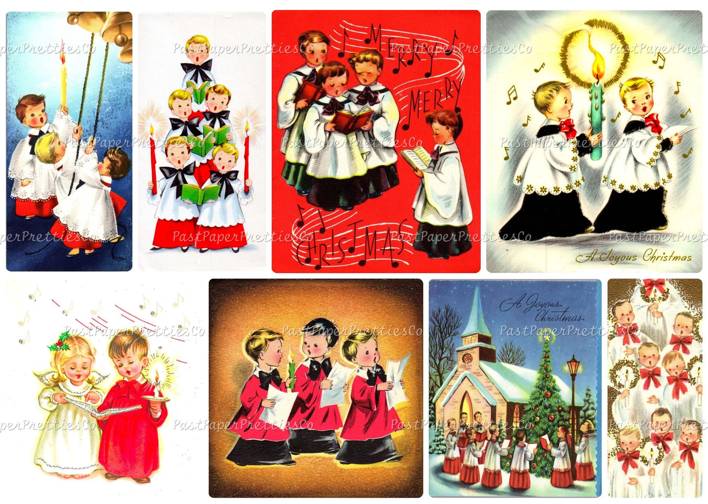 Vintage Christmas Choir Boys Collage Sheets Printable PDF Instant Digital Kitsch Cute Holiday Caroling Church Kids 80 Retro Images