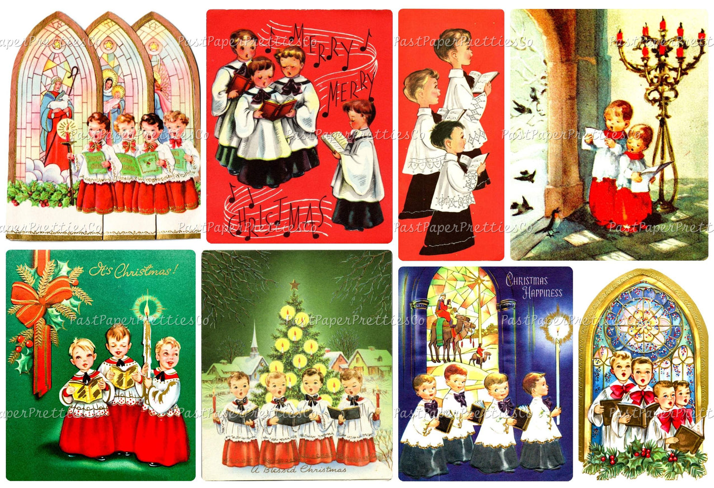 Vintage Christmas Choir Boys Collage Sheets Printable PDF Instant Digital Kitsch Cute Holiday Caroling Church Kids 80 Retro Images