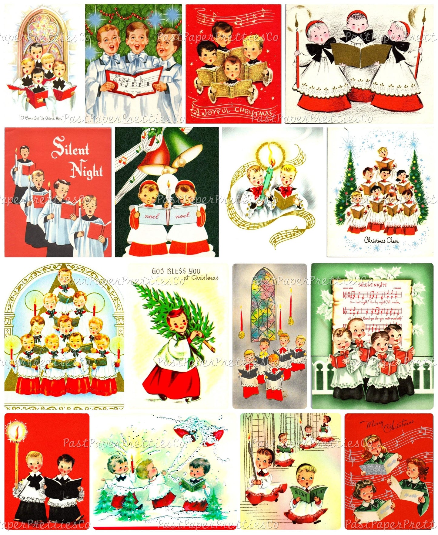 Vintage Christmas Choir Boys Collage Sheets Printable PDF Instant Digital Kitsch Cute Holiday Caroling Church Kids 80 Retro Images