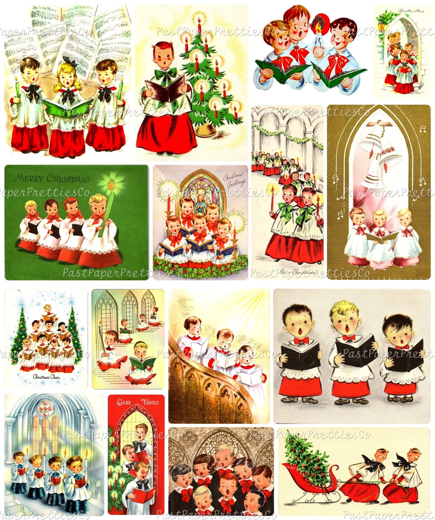Vintage Christmas Choir Boys Collage Sheets Printable PDF Instant Digital Kitsch Cute Holiday Caroling Church Kids 80 Retro Images