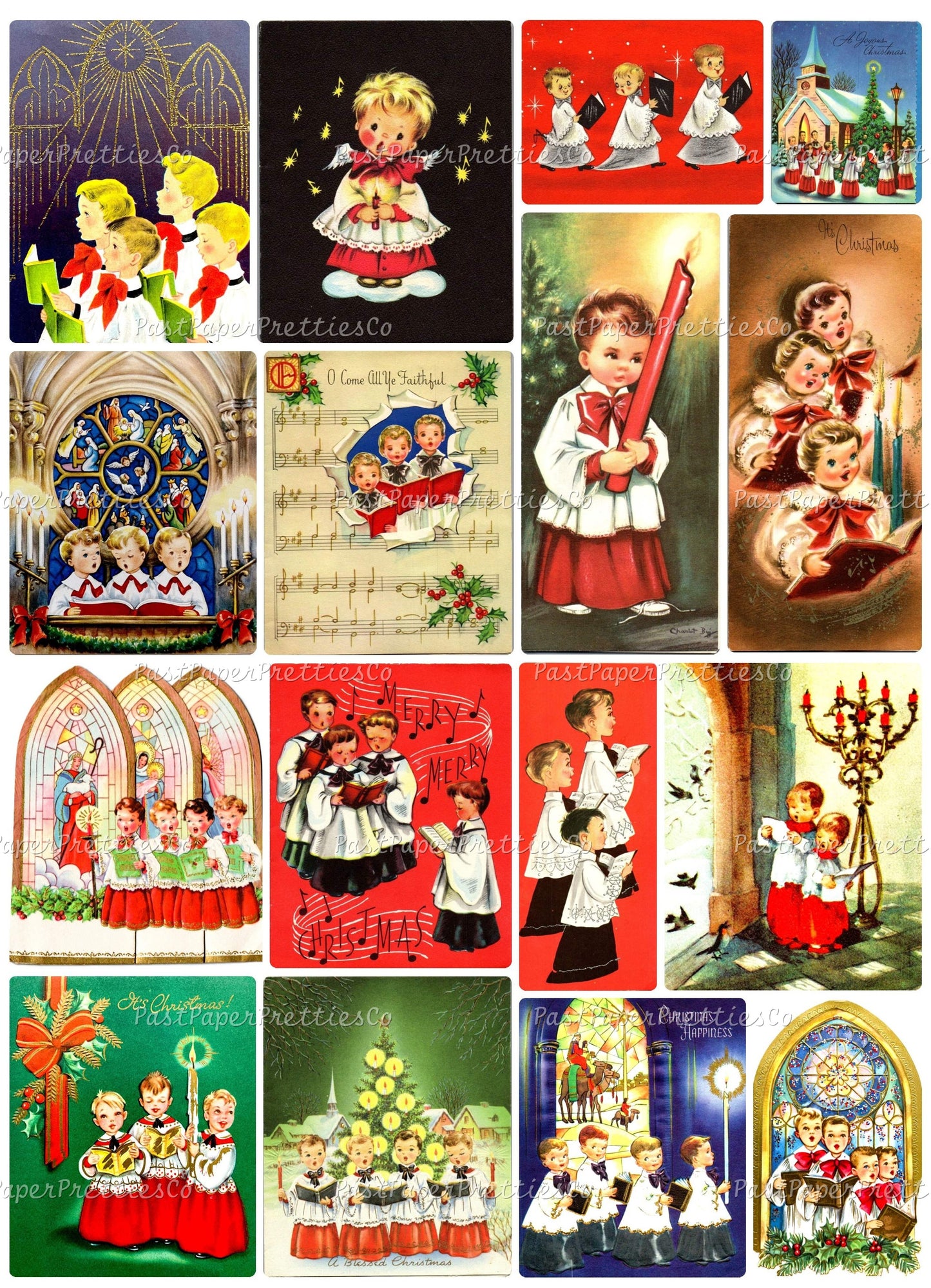 Vintage Christmas Choir Boys Collage Sheets Printable PDF Instant Digital Kitsch Cute Holiday Caroling Church Kids 80 Retro Images