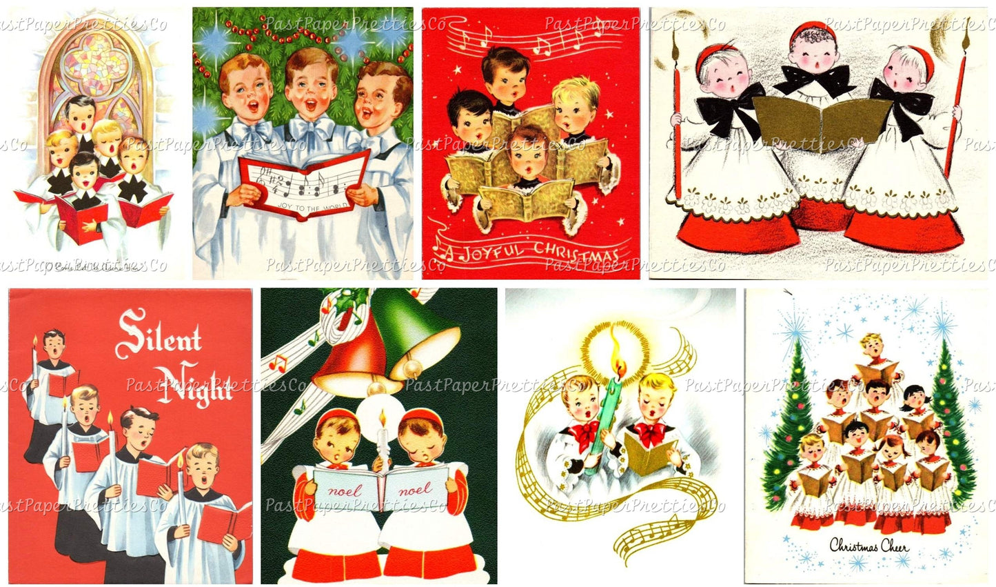Vintage Christmas Choir Boys Collage Sheets Printable PDF Instant Digital Kitsch Cute Holiday Caroling Church Kids 80 Retro Images