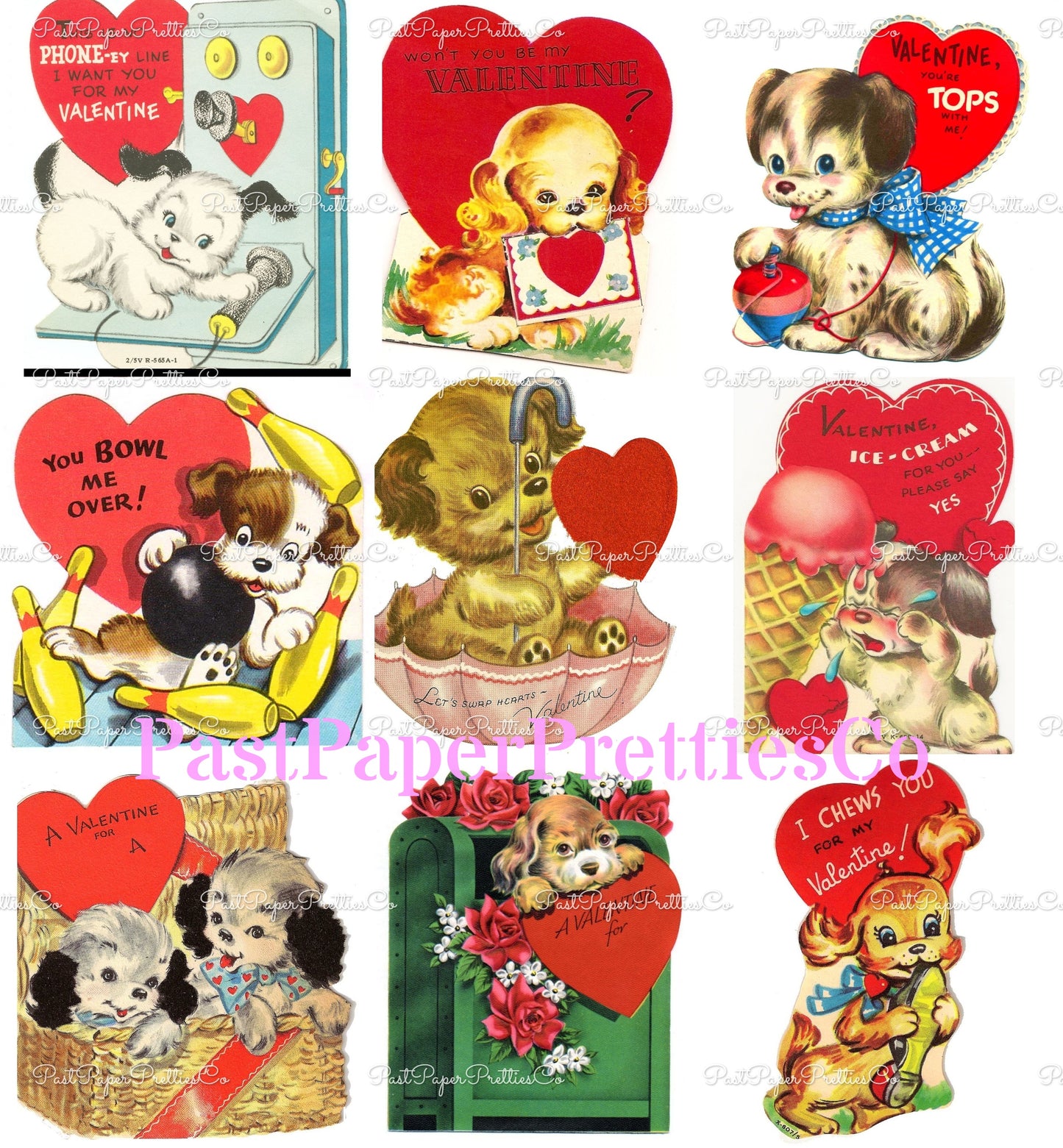 Vintage Puppy Dogs Valentine Cards ALL Doggie Themed Collage Images Printable PDF Instant Digital Download 168 Designs Dog Love Clip Art
