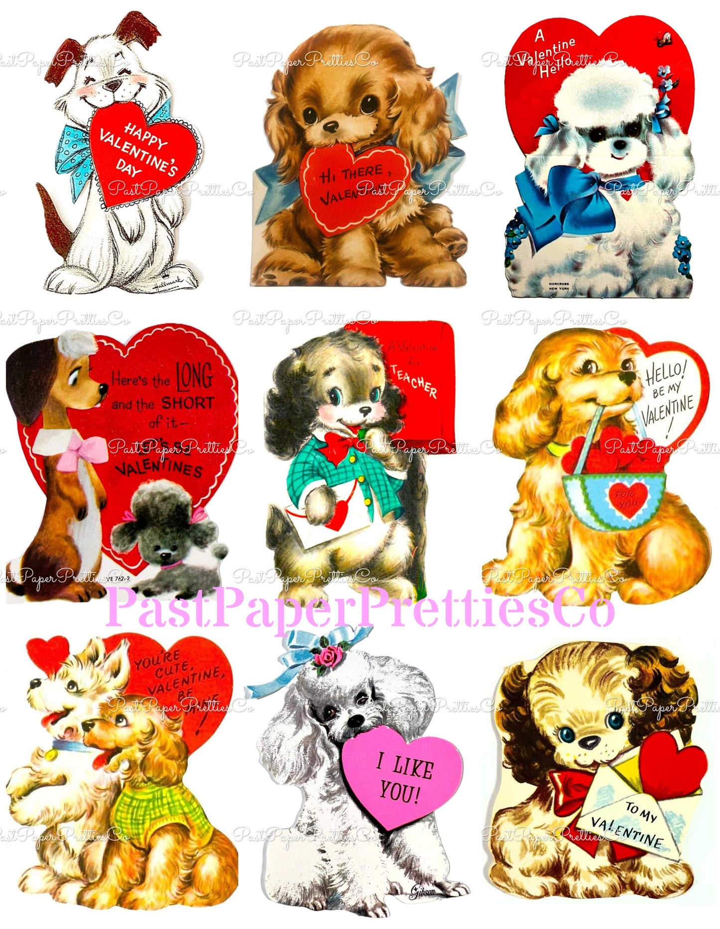 Vintage Puppy Dogs Valentine Cards ALL Doggie Themed Collage Images Printable PDF Instant Digital Download 168 Designs Dog Love Clip Art