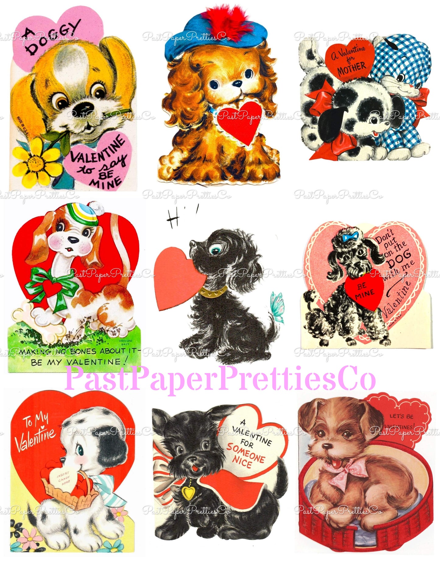 Vintage Puppy Dogs Valentine Cards ALL Doggie Themed Collage Images Printable PDF Instant Digital Download 168 Designs Dog Love Clip Art