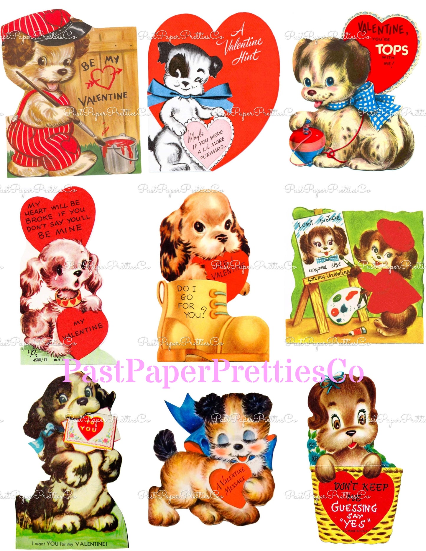 Vintage Puppy Dogs Valentine Cards ALL Doggie Themed Collage Images Printable PDF Instant Digital Download 168 Designs Dog Love Clip Art