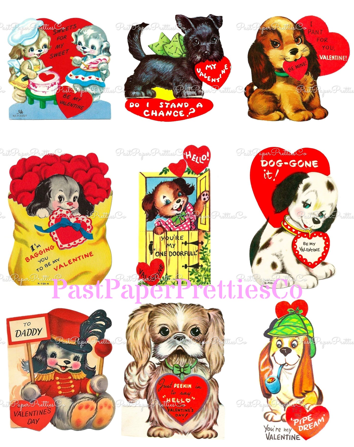 Vintage Puppy Dogs Valentine Cards ALL Doggie Themed Collage Images Printable PDF Instant Digital Download 168 Designs Dog Love Clip Art