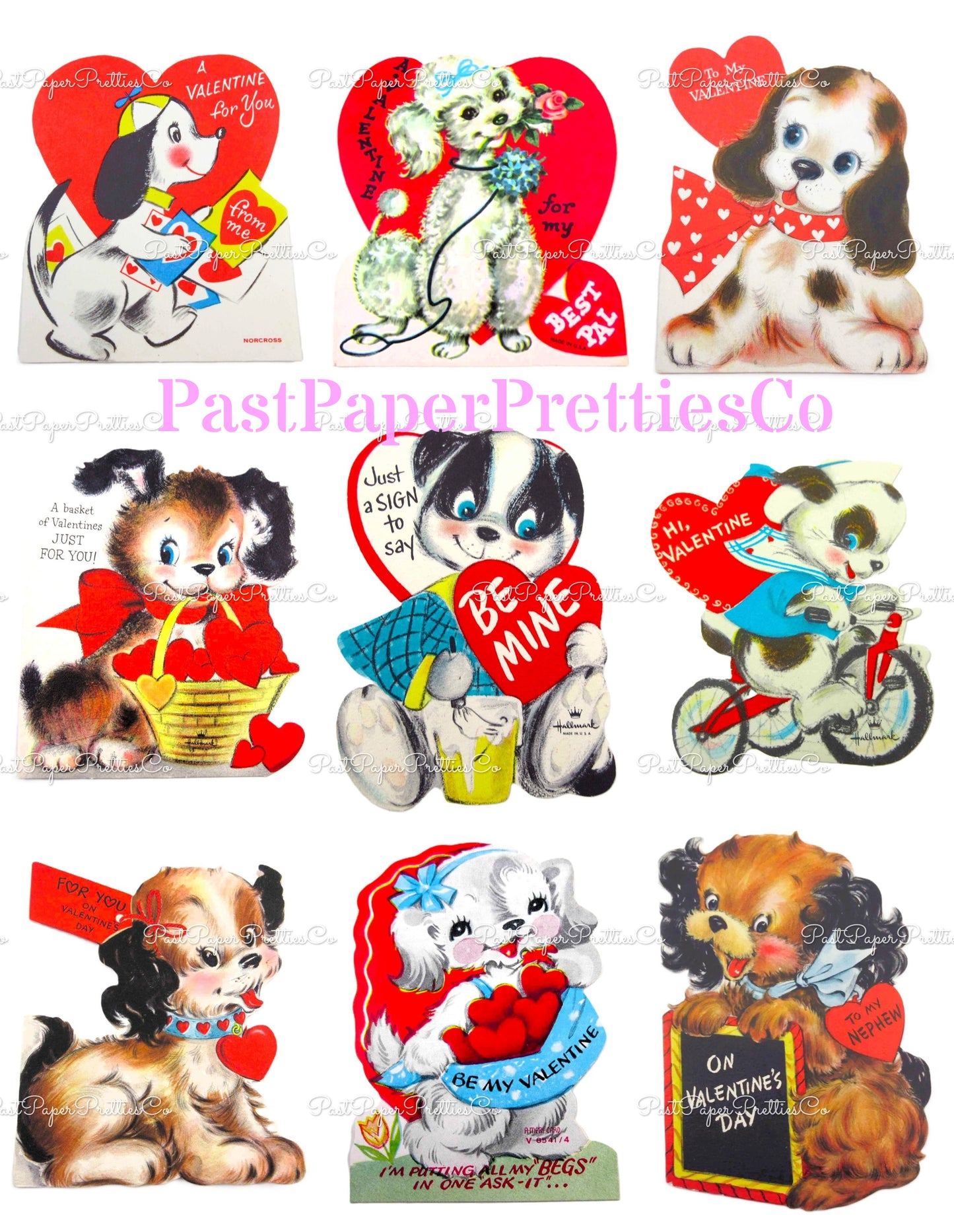Vintage Puppy Dogs Valentine Cards ALL Doggie Themed Collage Images Printable PDF Instant Digital Download 168 Designs Dog Love Clip Art