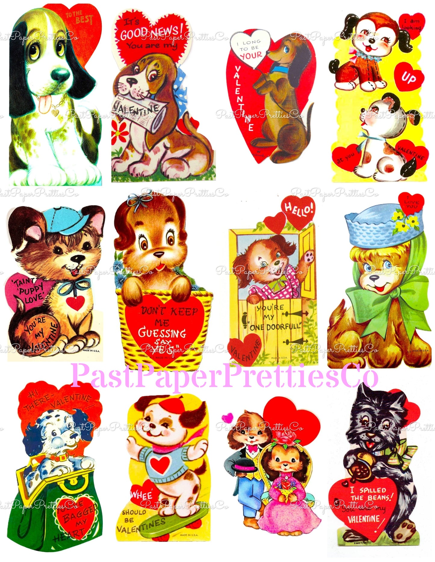 Vintage Puppy Dogs Valentine Cards ALL Doggie Themed Collage Images Printable PDF Instant Digital Download 168 Designs Dog Love Clip Art