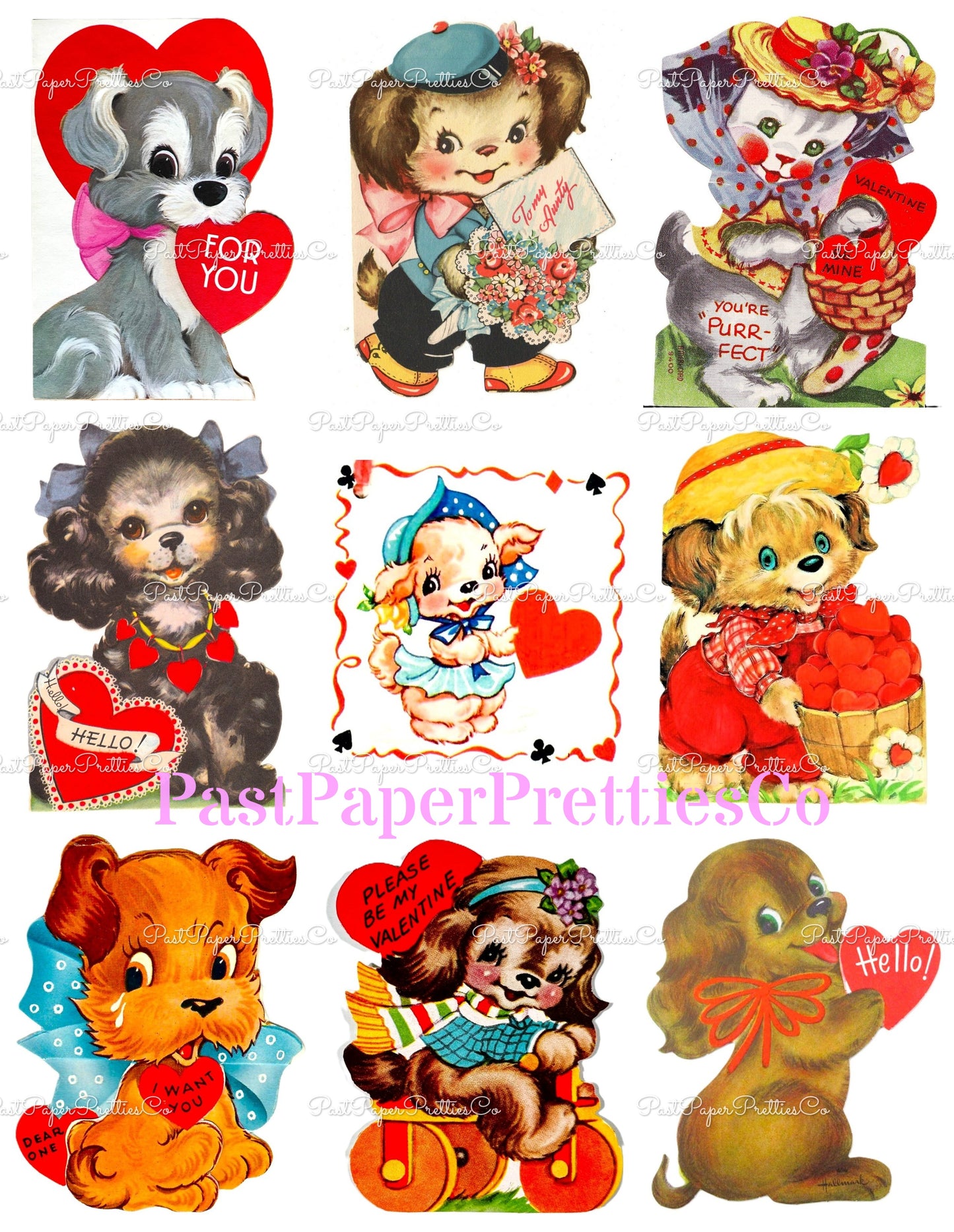 Vintage Puppy Dogs Valentine Cards ALL Doggie Themed Collage Images Printable PDF Instant Digital Download 168 Designs Dog Love Clip Art