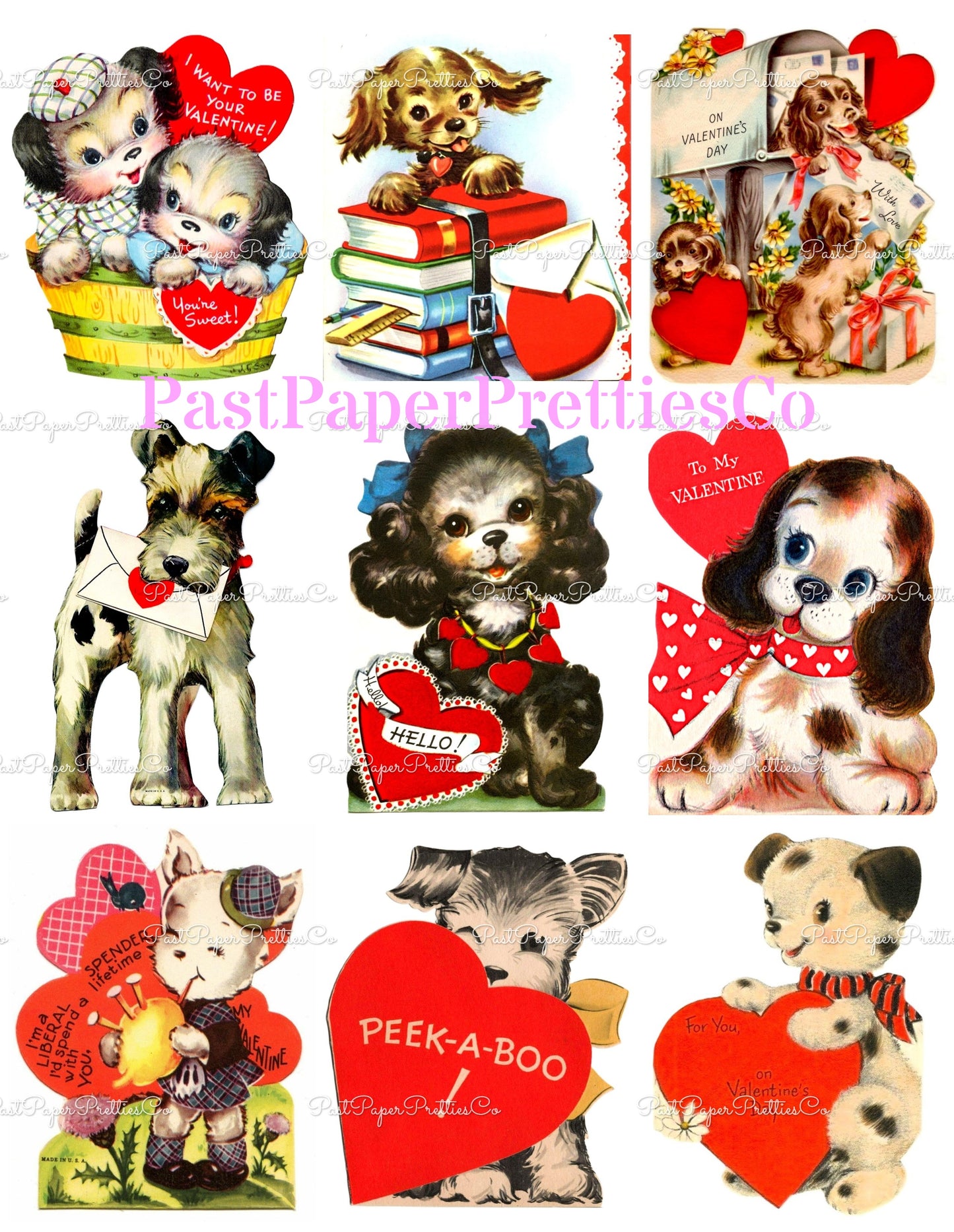 Vintage Puppy Dogs Valentine Cards ALL Doggie Themed Collage Images Printable PDF Instant Digital Download 168 Designs Dog Love Clip Art
