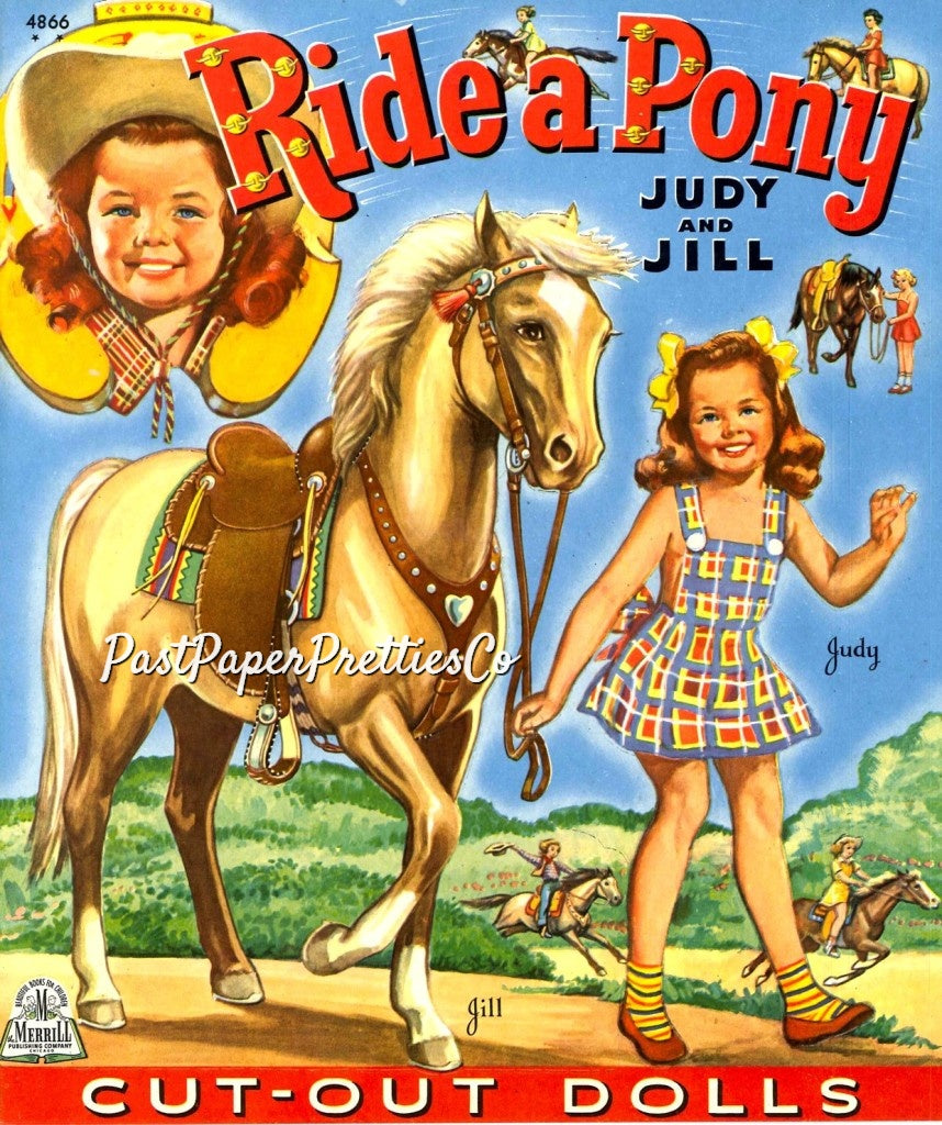 Vintage Paper Dolls Ride A Pony 1944 Printable PDF Instant Digital Download Cute Little Cowgirl Cowboy Western Dolls and Horses Clip Art