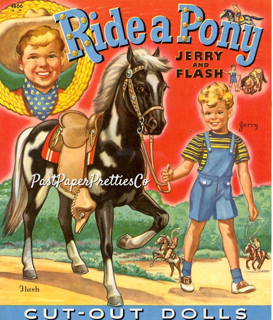 Vintage Paper Dolls Ride A Pony 1944 Printable PDF Instant Digital Download Cute Little Cowgirl Cowboy Western Dolls and Horses Clip Art