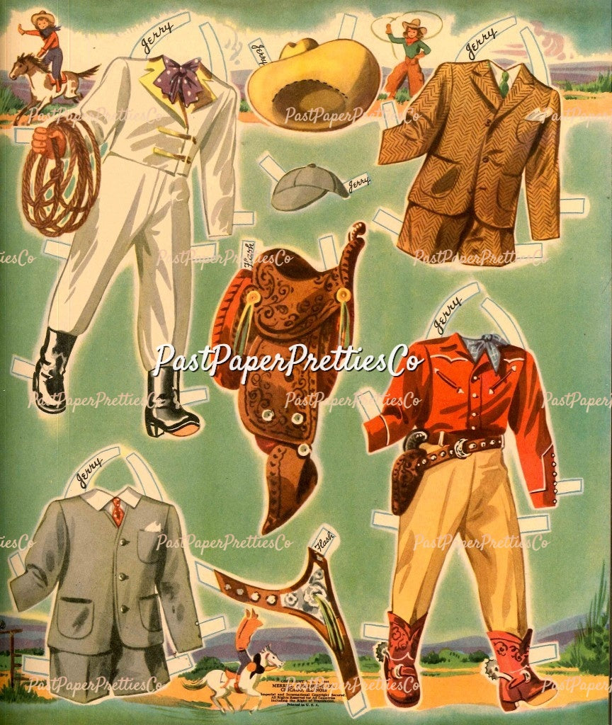 Vintage Paper Dolls Ride A Pony 1944 Printable PDF Instant Digital Download Cute Little Cowgirl Cowboy Western Dolls and Horses Clip Art