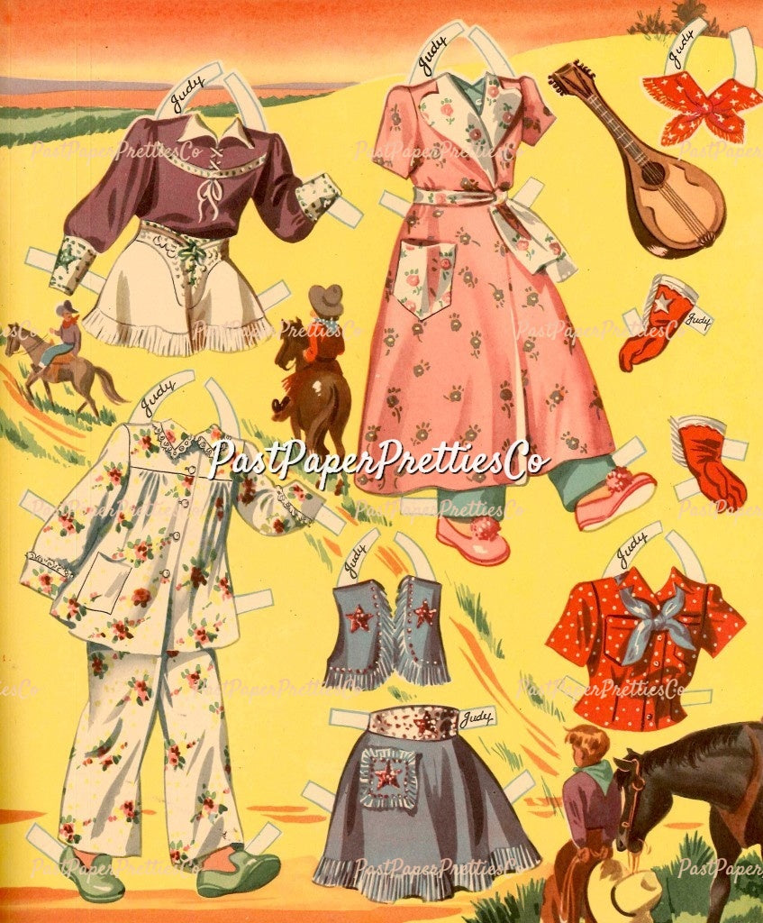 Vintage Paper Dolls Ride A Pony 1944 Printable PDF Instant Digital Download Cute Little Cowgirl Cowboy Western Dolls and Horses Clip Art